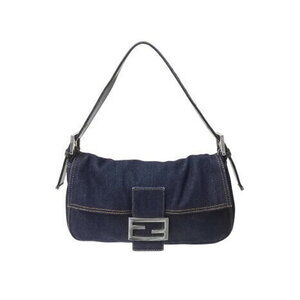 FENDI Mamma Bucket Hobo Shoulder Bag Navy Blue Denim Leather